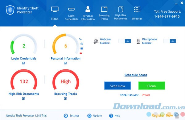 Giao diện Identity Theft Preventer