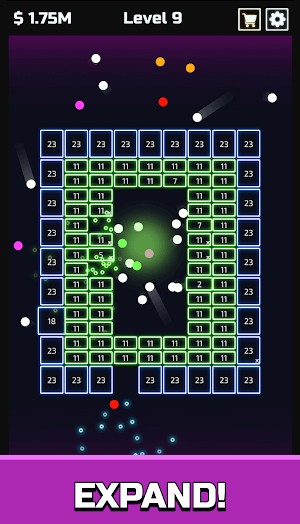 Bắn bóng để phá các viên gạch có giá trị khác nhau