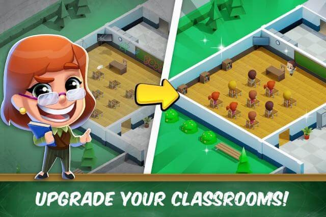 Bạn trở thành hiệu trưởng và phát triển ngôi trường của mình trong game Idle High School Tycoon