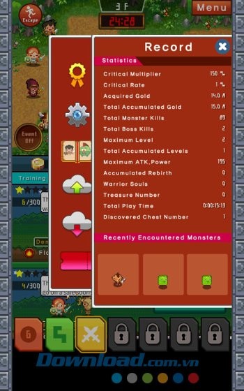 Bảng thành tích trong game Idle Warriors