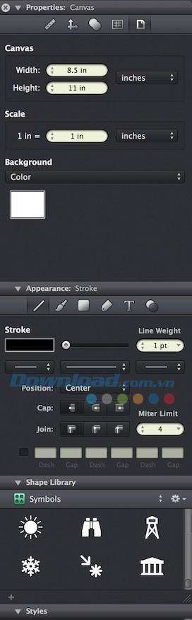 Thanh công cụ làm việc của iDraw