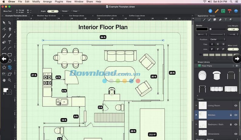 Sơ đồ nhà vẽ bằng iDraw
