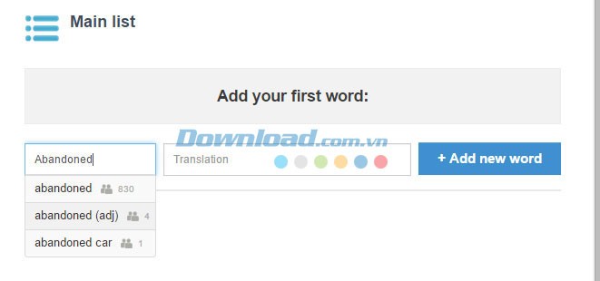 Thêm từ mới vào danh sách từ của IELTS Exam Vocabulary