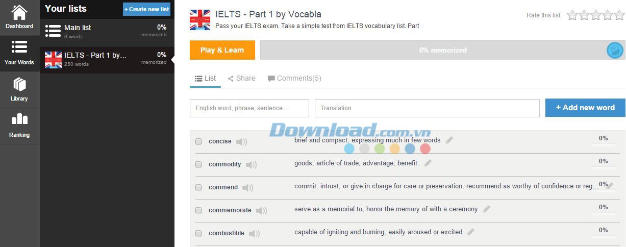 Danh sách từ sẵn có trong IELTS Exam Vocabulary