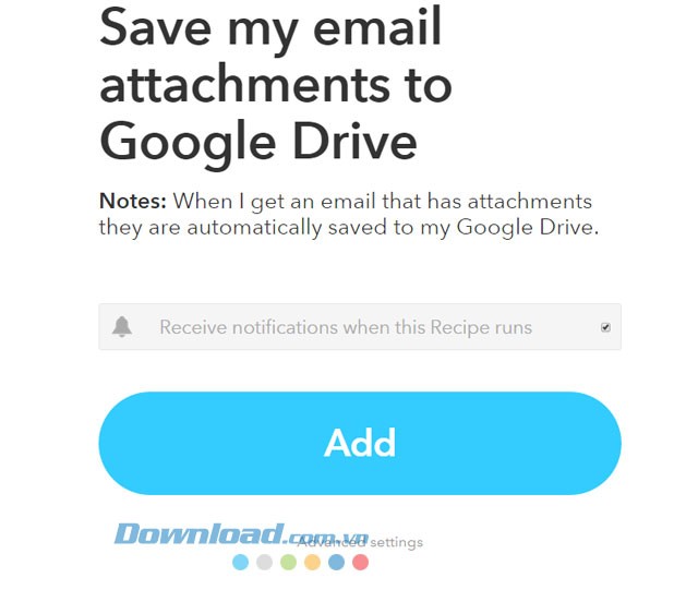 Giao diện công thức trên IFTTT
