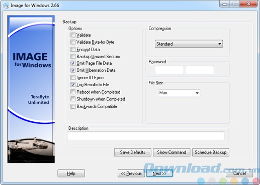 Tùy chọn cho file sao lưu