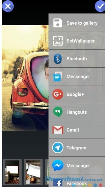 Tính năng chia sẻ và lưu ảnh của ứng dụng