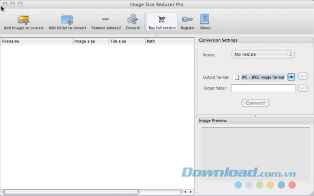 Giao diện phần mềm Image Size Reducer Pro cho Mac