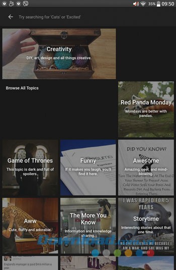 Giao diện sử dụng ứng dụng Imgur trên Android