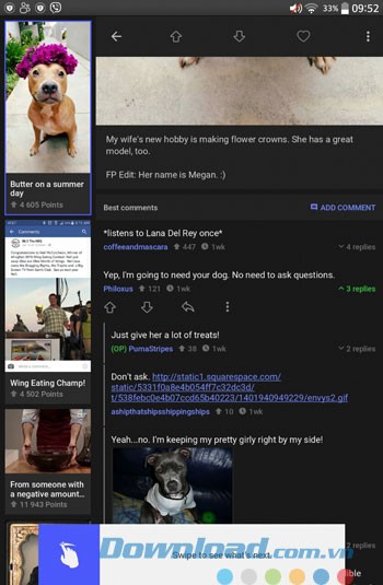 Giao diện sử dụng ứng dụng Imgur trên Android