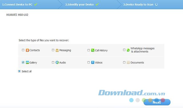Chọn loại dữ liệu để khôi phục