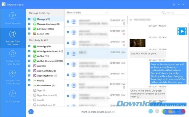 iMyFone D-Back hỗ trợ cả ứng dụng nhắn tin như WhatsApp/WeChat