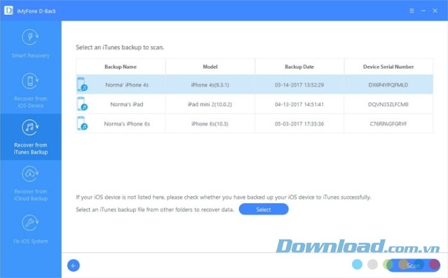 iMyFone D-Back cho phép người dùng tùy chọn file muốn khôi phục