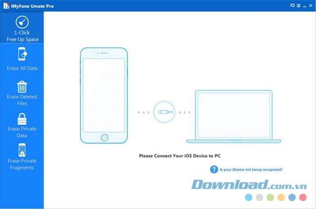 Kết nối thiết bị iOS với máy tính trong giao diện của ứng dụng dọn dẹp iMyFone Umate Pro cho Windows