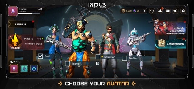 Chọn nhân vật của bạn trước khi bước vào cuộc đối đầu trong game Indus Battle Royale Mobile
