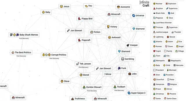 Có rất nhiều sự kết hợp thú vị để khám phá trong game Infinite Craft
