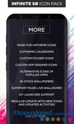 Infinite S8 Icon Pack cho Android có rất nhiều lựa chọn icon