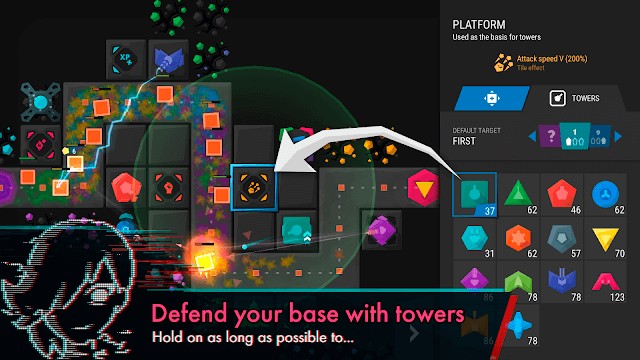 Bảo vệ căn cứ của bạn bằng cách sử dụng các tòa tháp trong game Infinitode 2