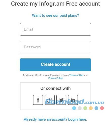 Tạo tài khoản miễn phí để sử dụng Infogr.am