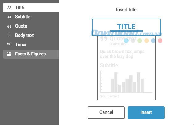 Các lựa chọn chèn văn bản trong Infogr.am
