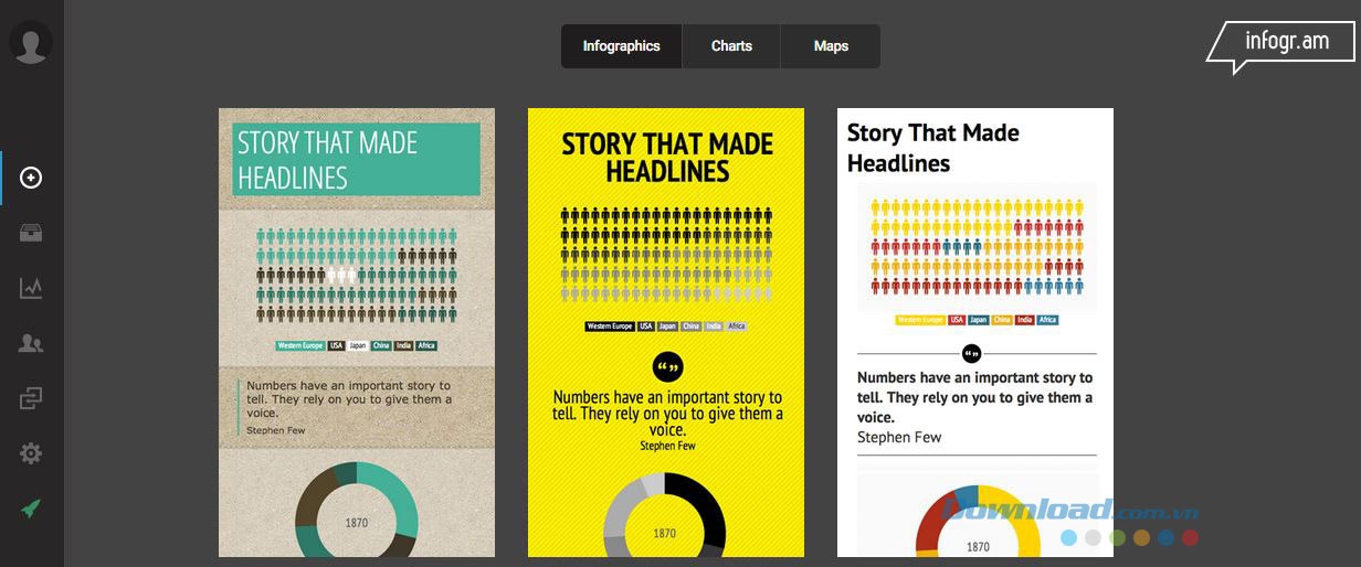 Nhiều lựa chọn giúp lan truyền nội dung hình ảnh với Infogr.am