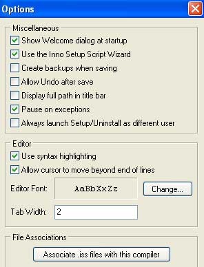 Các tùy chọn của Inno Setup