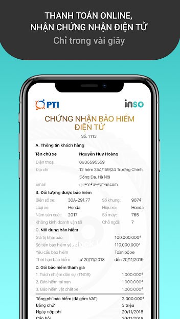 Chứng nhận bảo hiểm điện tử