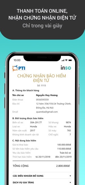 Ứng dụng bảo hiểm INSO cho iOS