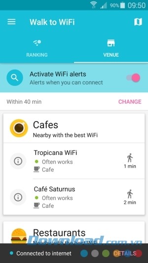 Cửa sổ hoạt động của Instabridge cho Android