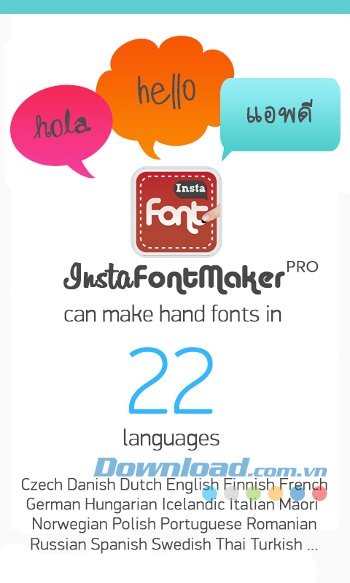 Ứng dụng hỗ trợ ký tự của 22 ngôn ngữ khác nhau