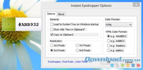 Phần mềm lấy mã màu ảnh miễn phí Instant Eyedropper Portable