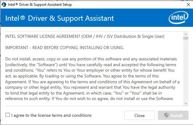 Thiết lập phần mềm Intel Driver & Support Assistant
