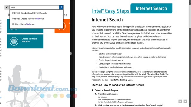 Học cách tìm kiếm trên Internet bằng phần mềm học tập miễn phí Intel Learn Easy Steps cho máy tính