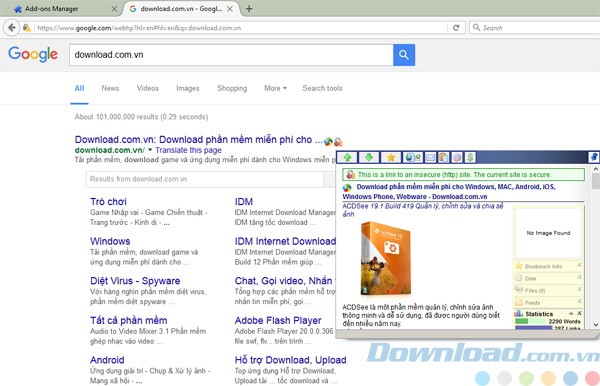 Giao diện của Interclue cho Firefox