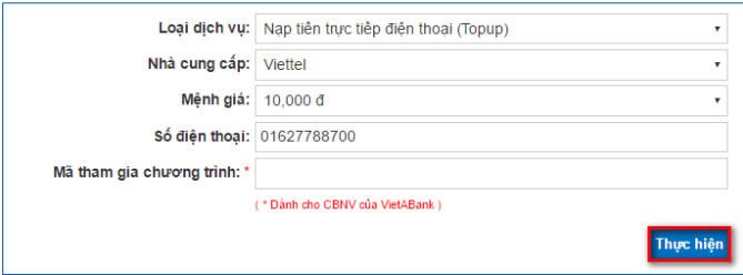 Thanh toán hóa đơn trên Internet Banking VietABank
