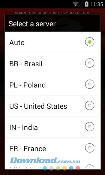 Thay đổi máy chủ trên Internet Speed Test