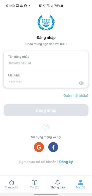 Đăng nhập tài khoản IOE