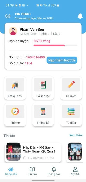 Giao diện ứng dụng IOE