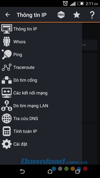 Menu ứng dụng IP Tools
