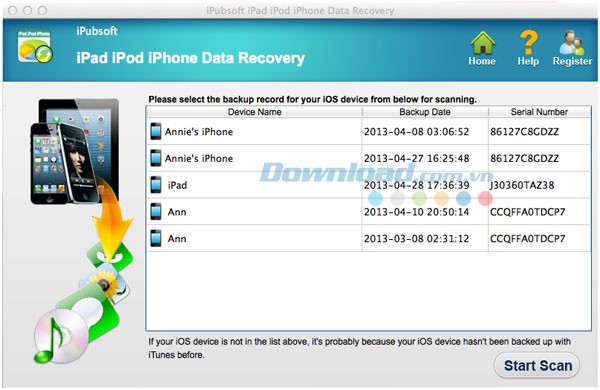 iPubsoft iPad iPhone iPod Data Recovery cho Mac