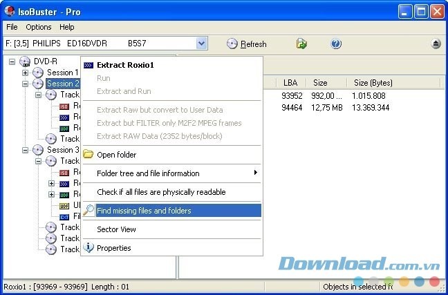 IsoBuster hỗ trợ tìm kiếm file và thư mục bị mất
