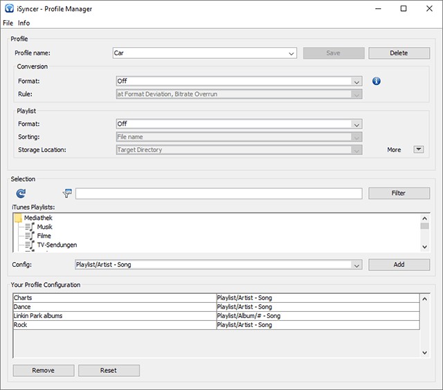 Thiết lập profile trong quá trình đồng bộ playlist