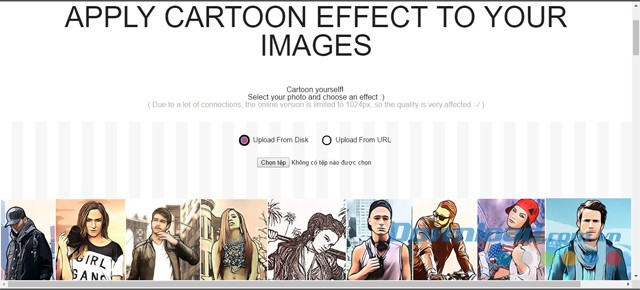 Giao diện chính của ứng dụng web iToon