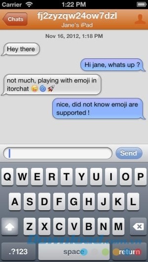Màn hình khi nhắn tin trên iTorChat cho iOS