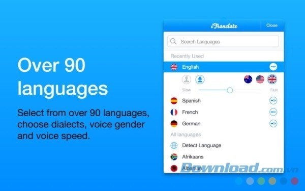 iTranslate cho Mac luyện nghe đa giọng nam và nữ