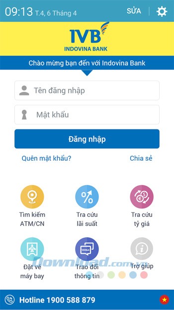 Giao diện đăng nhập ứng dụng IVB Mobile Banking