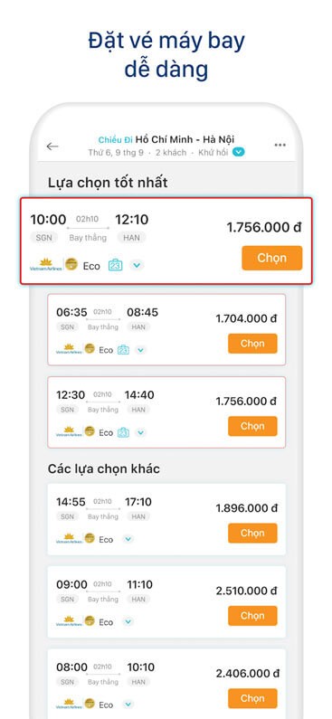 Đặt vé máy bay dễ dàng