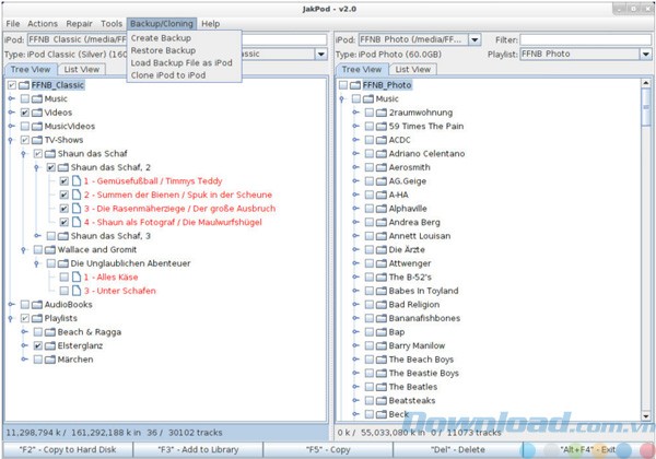 Các tùy chọn sao lưu