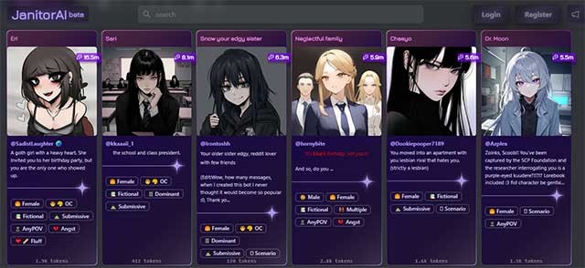 Janitor AI có dàn nhân vật đa dạng và đồ sộ