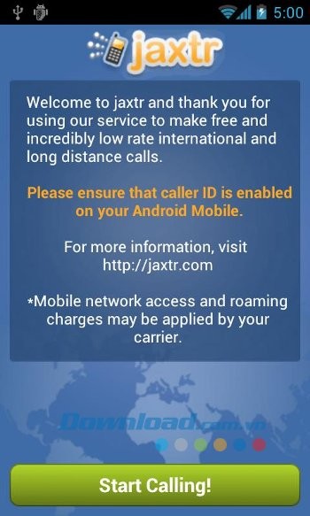 Thông báo của Jaxtr Voice trước khi bắt đầu cuộc gọi